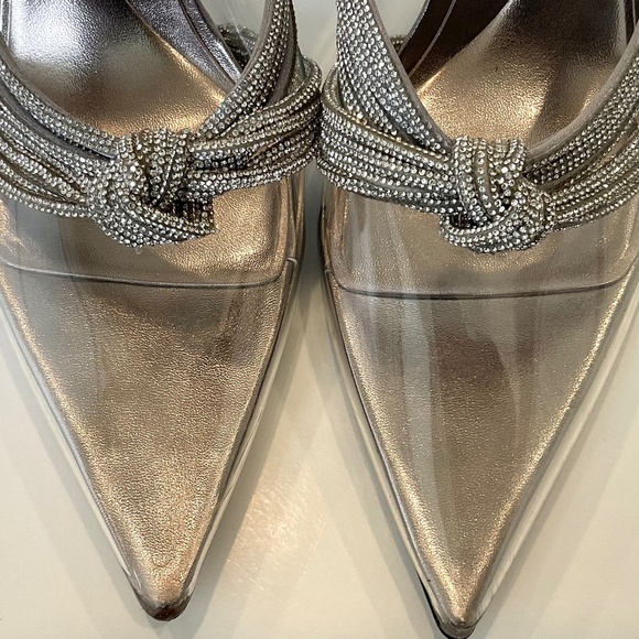 ZARA Heels Clear Sparkling Rhinestone Accent Straps Pointed Toe Size 9 - Picture 3 of 11